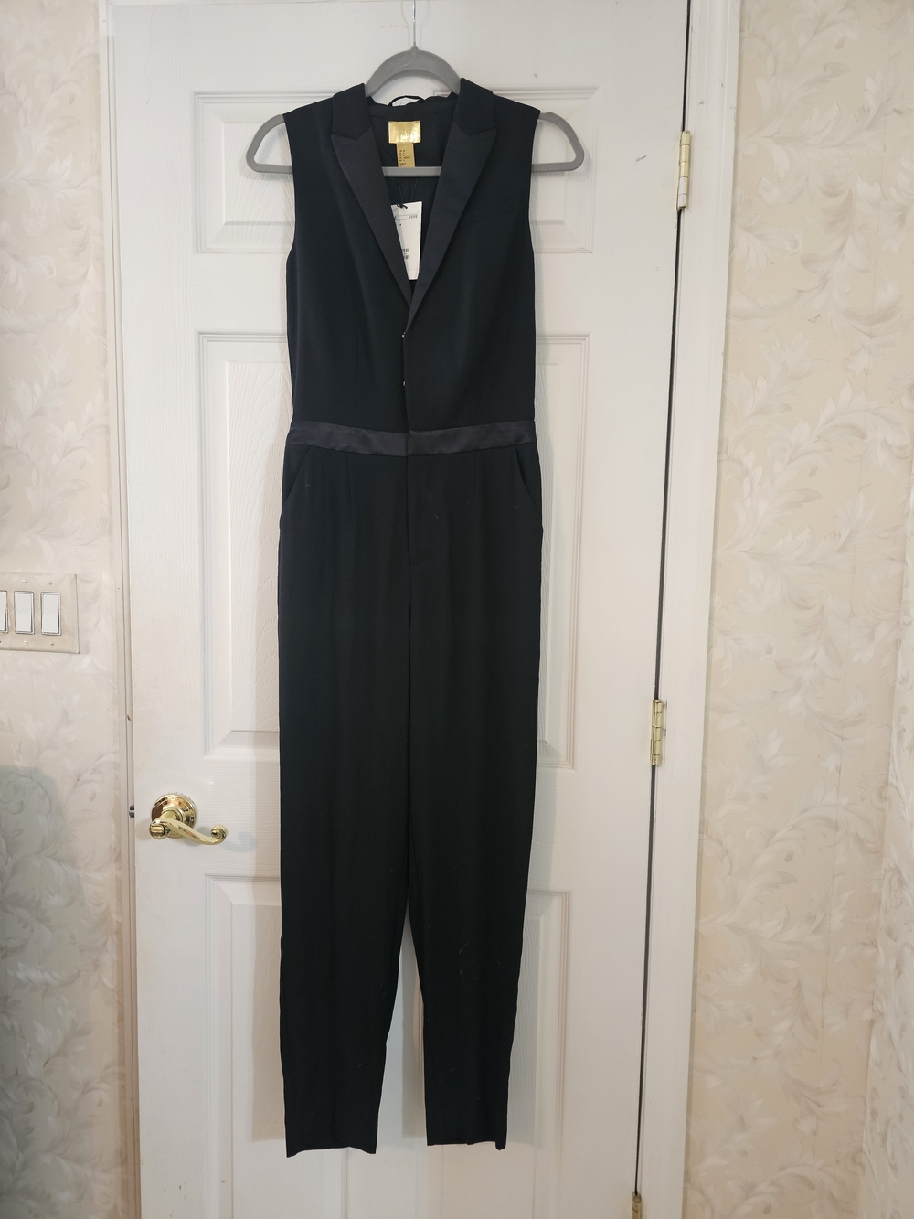H&M Black Sleeveless Tailored Jumpsuit with Satin Waist Trim